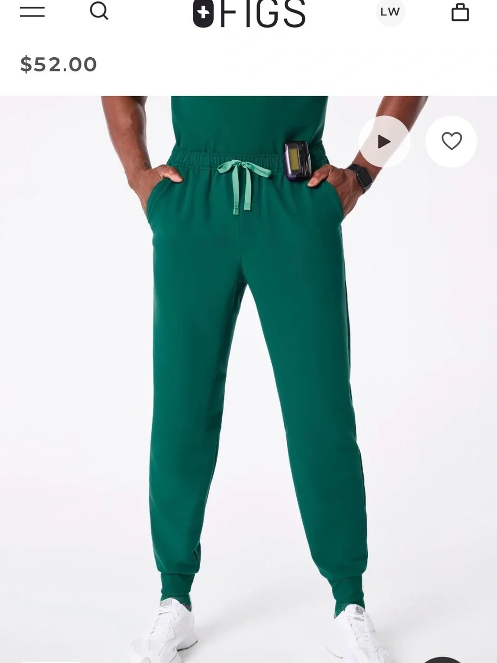 NWT FIGS Men's Hunter Green Scrub Joggers